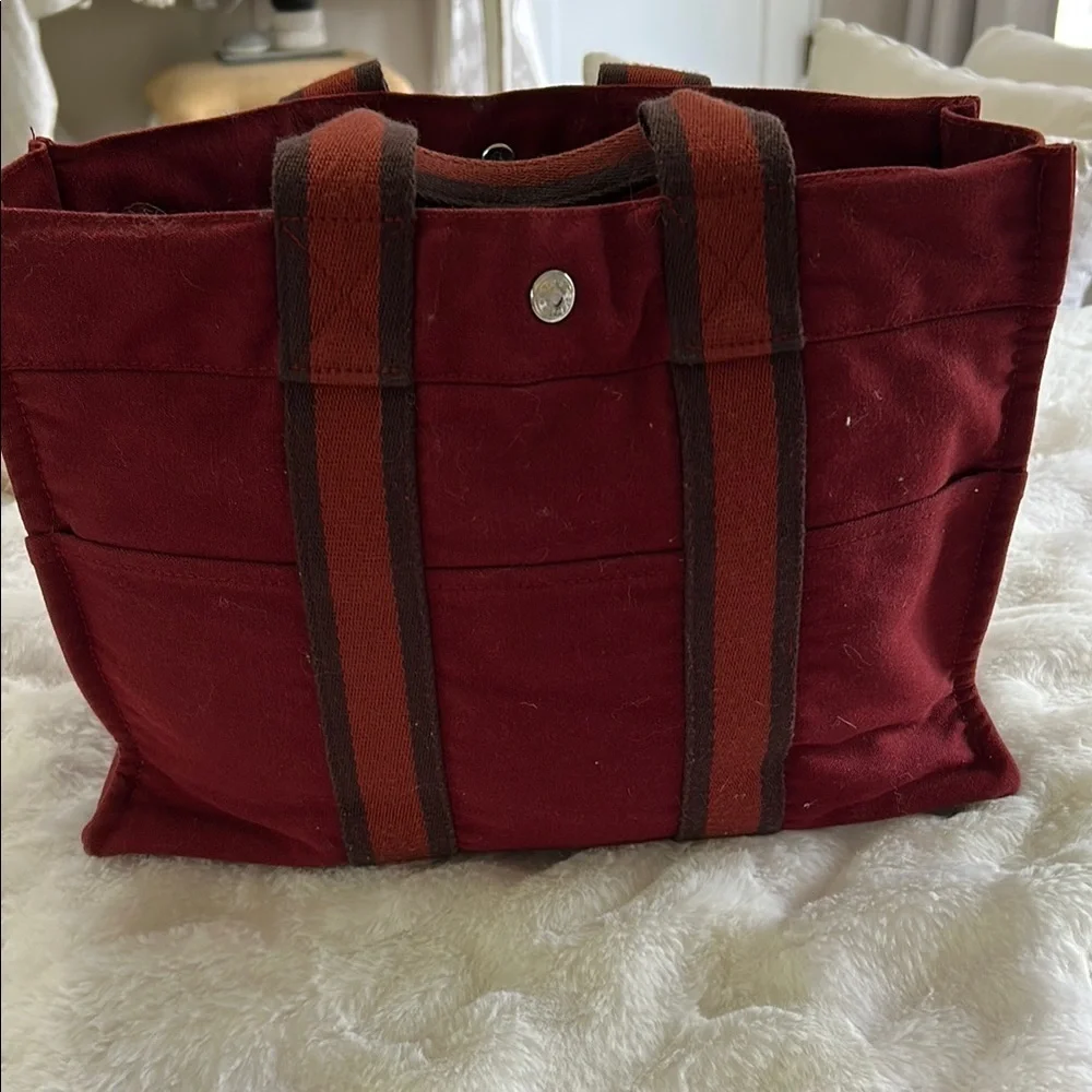 Hermès Red Canvas Bag with Striped Detail